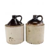 (2) Antique 1-Gallon Two-Tone Stoneware Jugs