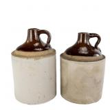 (2) Antique 1-Gallon Two-Tone Stoneware Jugs
