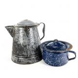 (2) Vintage Graniteware Coffee & Chamber Pot