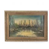 Oil on Canvas Impressionistic Lakeside Landscape