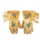 Vintage Beaded Buckskin Fringed Gauntlets