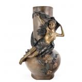 Art Nouveau-Style Bronze Sculpture Vase