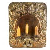 Vintage Brass Repousse Wall Candle Sconce