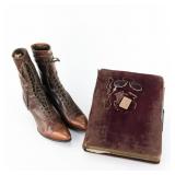 Victorian Ladies Shoes, Eyeglasses, Photo Album