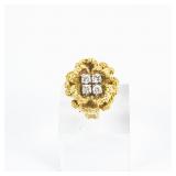 Ladies Vintage 14k Diamond Accented Flower Ring