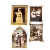 (4) Antique Victorian Crystoleum Prints