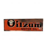 Oilzum Motor Oil SST Tin Advertising Sign on Wood