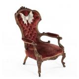 Victorian Carved Wood and Diamond Tufted Chair