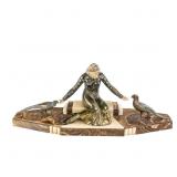 Art Deco Seated Lady & Birds Sculpture