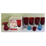 7 Red Goblets, Cranberry Vase and Misc.