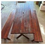 Wood picnic table with benches 68+24+28