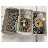 Three pans of miscellaneous hardware