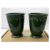 NIB Set of two garden green small vases