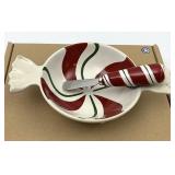 NIB Peppermint twist dip bowl and spreader set