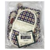 New Blueberry Plaid kitchen mitt trio