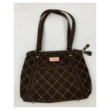 Brown with pink and green threading purse