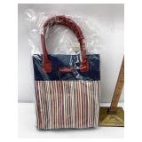 Denim and striped tote