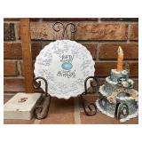 Ceramic happy December birthday cake and plate