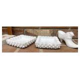 Fenton white hobnail shoe and ashtrays ashtrays