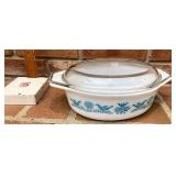 Turquoise Pyrex covered casserole