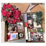 Two large boxes of Christmas decorations