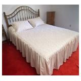 Queen bed with oak headboard linens included