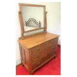 Oak three drawer dresser with mirror