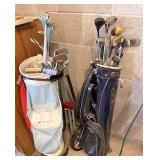 Golf clubs and cart