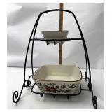 Holiday wrought iron stand with pottery bowls