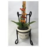 Blue votive cup with floral decor & stand