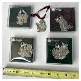 5 Pewter Christmas ornaments