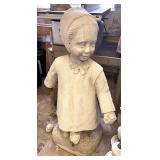 3 foot concrete girl statue with cat hand is