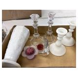 Glass candleholders and vase