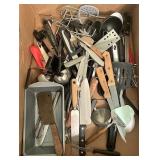Large box of miscellaneous kitchen utensils