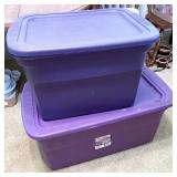 2 purple storage totes