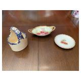 Roseville small basket along with two glass
