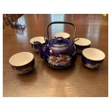 Peacock tea pot with five glasses