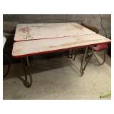 Retro red and white metal top table with two