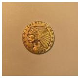 1913 Indianhead gold five dollar coin almost