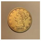 1881 Gold Coronet Ten D coin Uncirculated