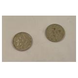 Nickel three cent pieces, 1866, 1867