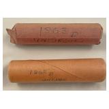 1963D, 1962D Uncirculated Road wheat pennies