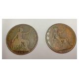 1902 and 1921 one penny, Large size coins