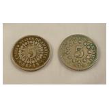 1867 and 1868 five cents
