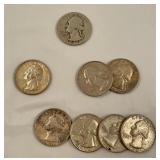 1941 silver quarter, 1953, 2/1963, 4/1964 silver