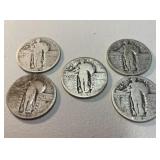 1927×2, 1928, 1929×2, standing liberty silver