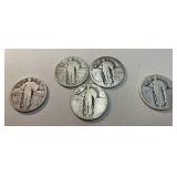 1925, 1926×3, 1929 standing liberty silver