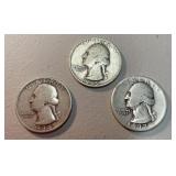 1934, 1935 and 1937 Washington silver quarters