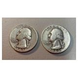 1943 Washington silver quarters x2