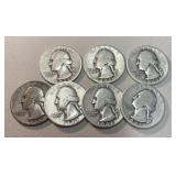 1942 Washington silver Quarters x7